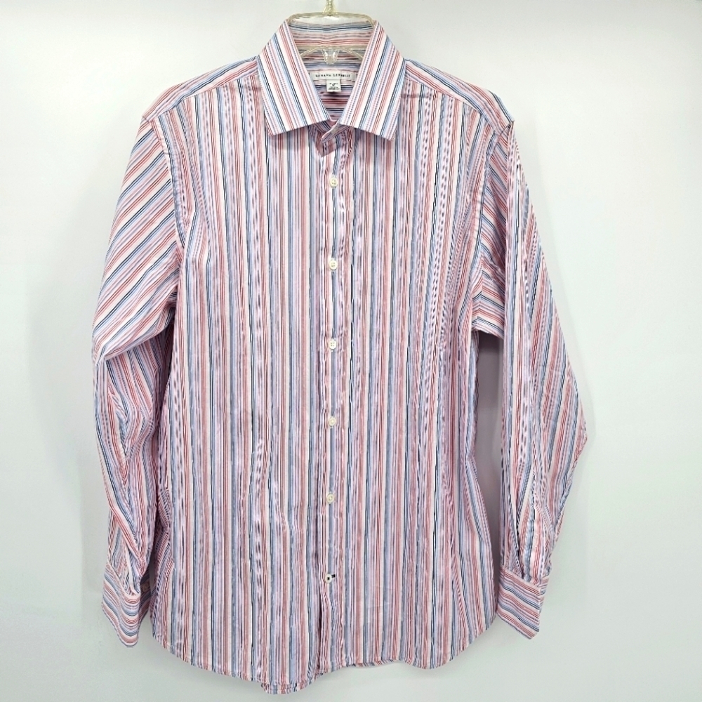 Banana Republic pink blue striped shirt men's size 15-15.5